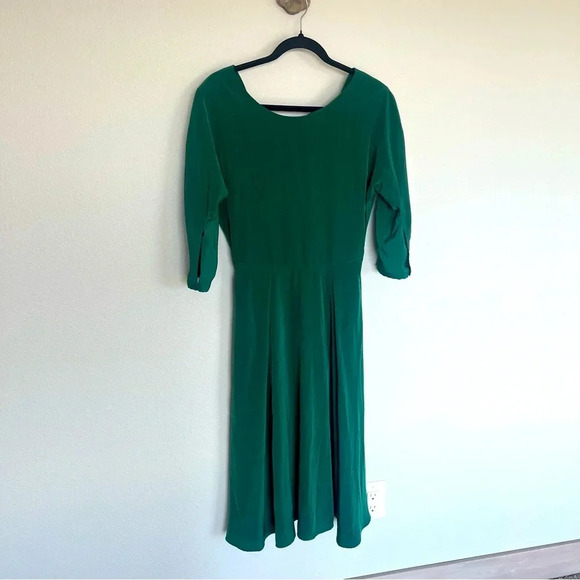 NWOT Rachel Antonoff Emerald Green Satin Deep V-Cut Back Slit Sleeve Dress 4 - Picture 2 of 15